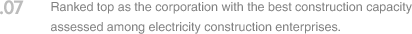 07. Ranked top as the corporation with the best construction capacity assessed among electricity construction enterprises.