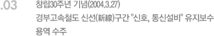03. 창립30주년 기념(2004.3.27), 경부고속철도 신선(新線)구간 신호, 통신설비 유지보수, 용역 수주